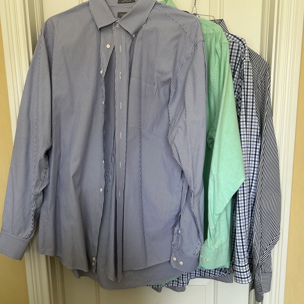 Nordstrom Rack Bundle 4 Blue Striped and Green Men's Shirts 18 18.5 36/37 37